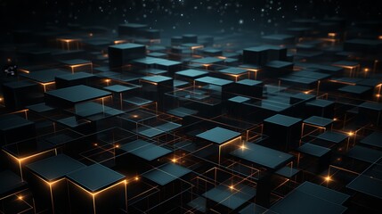 Obraz premium Dark-toned 3D squares unfolding into a minimalist geometric radar display,