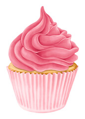 Strawberry cupcake png dessert sticker, transparent background