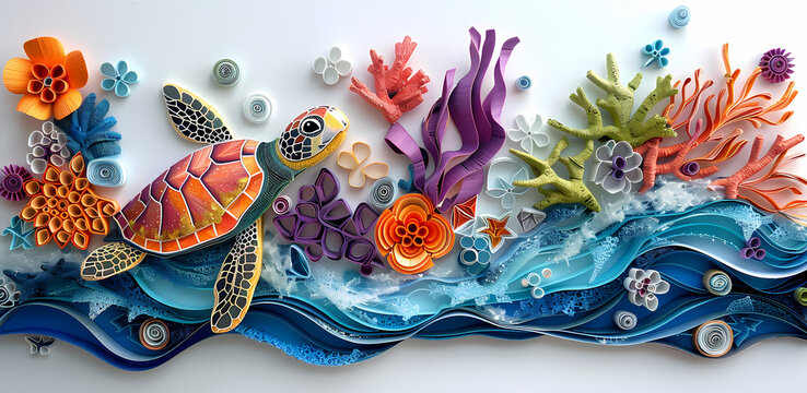 3D Sea Turtle Paper Cutout Mug Wrap Generated by AI