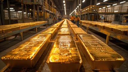 Gold Refinery Workers Meticulously Extracting Pure Bullion from Raw Ore - obrazy, fototapety, plakaty