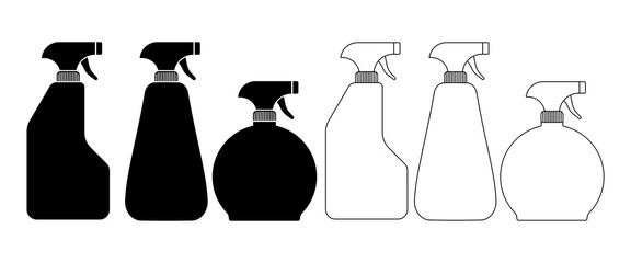 spray bottle flat icon set isolated on white background