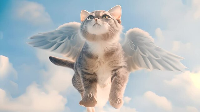 Whimsical Flying Cat with Angel Wings with Ai generated.
