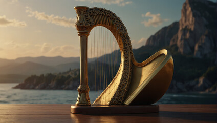 Harp is in new way to sound  - obrazy, fototapety, plakaty