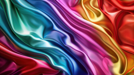 Obraz premium Rainbow flag colored silk satin background, full frame. Generative AI