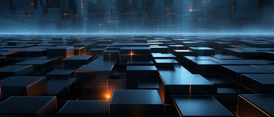 Fototapeta premium High-tech 3D squares forming a dark, geometric minimalist control center,