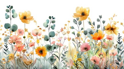 The clipart includes watercolor airbrushing, isolated wildflowers, neutral yellow gold and pink, neutral muted colors, and a white background.