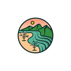 Mountain peak hill vector illustration sunset island beach sea logo design 3