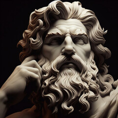 Illustration of a Renaissance statue of Zeus, king of the gods. god of sky and thunder. Zeus the king of the Greek gods ready to hurl lightning bolts down upon the earth and mankind.	