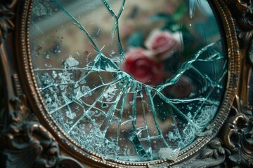 The shattered mirror reflected fragments of light, its surface marred by cracks. It lay in pieces, a reflection of shattered memories.






 - obrazy, fototapety, plakaty