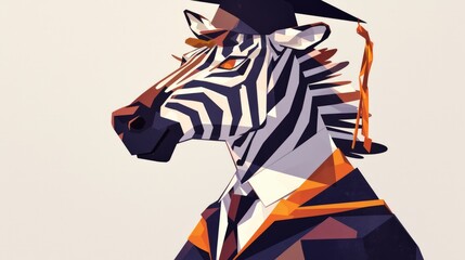 2d illustration featuring a character design of a zebra wearing a graduate hat on an animal face sticker