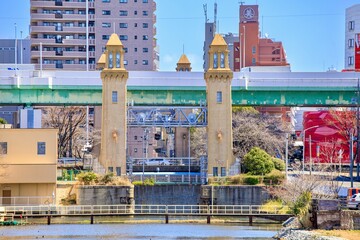 名古屋市、中川運河の松重閘門 - obrazy, fototapety, plakaty