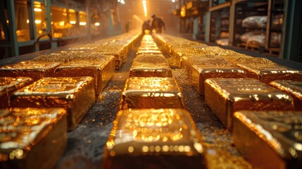 Gold Refinery Workers Meticulously Crafting Pure Bullion Bars