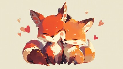 Naklejka premium Adorable foxes have a penchant for love
