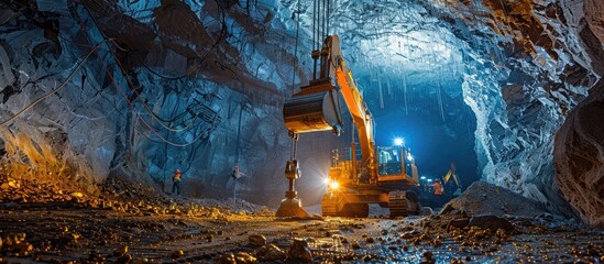 Workers Extracting Gold from Earths Depths in a Luminous Reserve - obrazy, fototapety, plakaty
