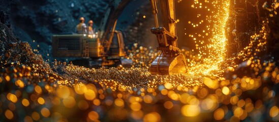 Workers Excavate Gold Reserve Fulfilling Global Demand for Precious Metals - obrazy, fototapety, plakaty