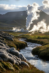 Fototapeta premium landscape with lake and clouds
