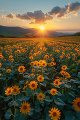 sunset over a field of sunflowers