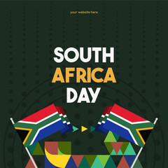 Obraz premium South Africa National Independence Day square banner. Modern geometric abstract background in colorful style for South Africa day. South Africa Independence greeting card cover with country flag.