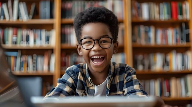 Joyful Boy Embracing Online Learning Adventure. Concept Online Learning, Adventure, Joyful Faces, Embracing Education, Young Boys