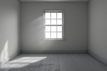 : A plain, empty room with monotonous decor and a single window. The room should be dimly lit with a consistent, dull light.