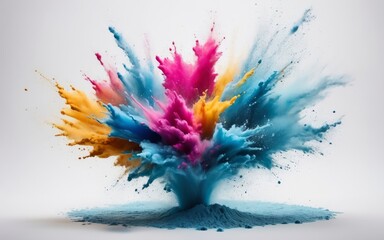 Abstract powder beautiful splatted graceful color powder explosion on white background