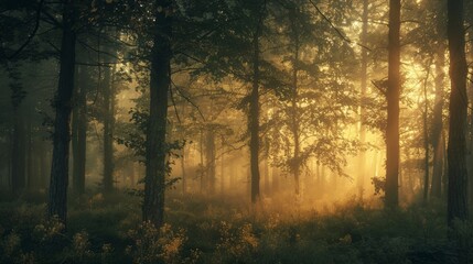Fototapeta premium Despite the artificiality of the light the atmosphere feels natural and organic. The warm glow and subtle movements of light give the illusion of being surrounded by a real forest .