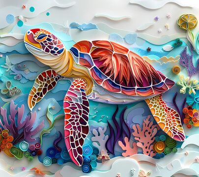 3D Turtle Paper Cutout Tumbler Wrap Generated by AI