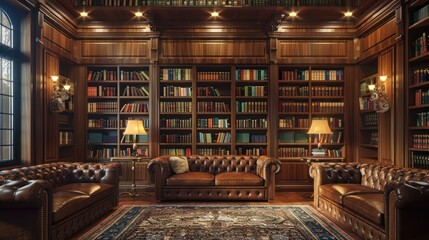 Home Library: A Background of Knowledge - obrazy, fototapety, plakaty