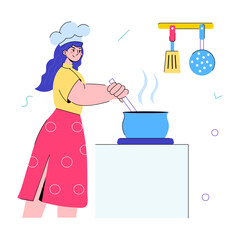 Check out doodle mini illustration of chef cooking 