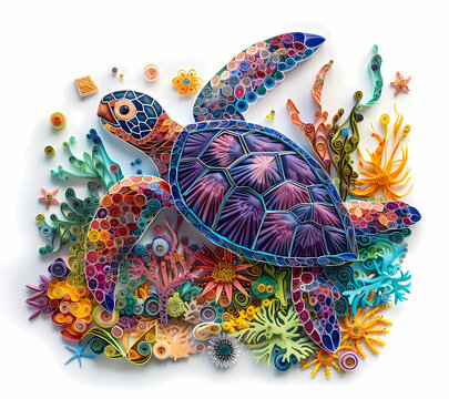 3D Turtle Paper Cutout Tumbler Wrap Generated by AI