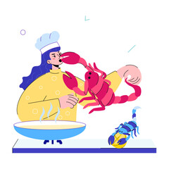 Premium doodle mini illustration of lobster attack 