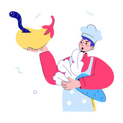 A doodle mini illustration of chef holding rotten vegetable 