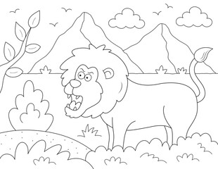 animal coloring page. angry lion in nature. you can print it on standard 8.5x11 inch paper