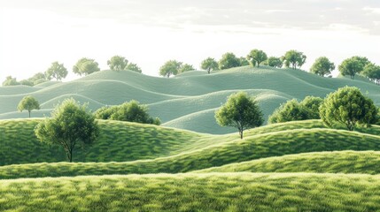 Idyllic Green Landscape with Rolling Hills and Clear Blue Sky - Cut Out - Powered by Adobe