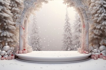 Winter Holiday Stage with Falling Snow