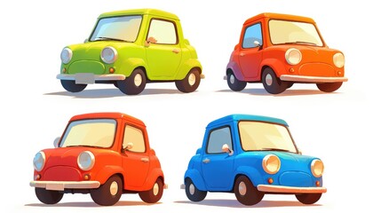 Cartoon cars in a vibrant dynamic style set against a clean white backdrop