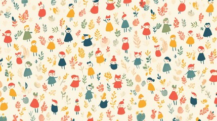 Tiny Cute Painted Figures Pattern Texture Wallpaper Background