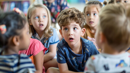 Fototapeta premium group of children playing in the classroom