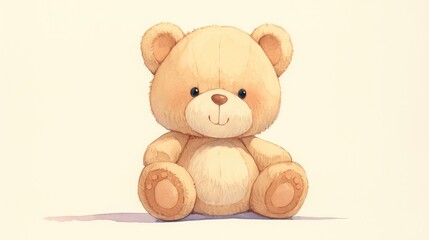 A charming cartoon teddy bear depicted as a cute toy animal in a delightful watercolor illustration designed for children It stands out against a clean white background hand painted with car