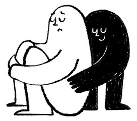 Person comforting friend png sticker, mental health doodle, transparent background