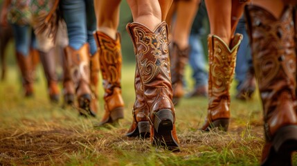 Country Line Dancers' Boots and Legs in Action
