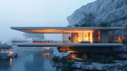 Luxurious modern house with stunning mountain views and infinity pool perched on a cliff edge