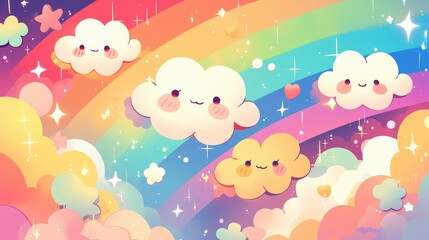 A delightful design featuring adorable clouds and colorful rainbows