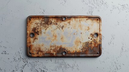 Blank mockup of a retro license plate frame with a distressed finish. .