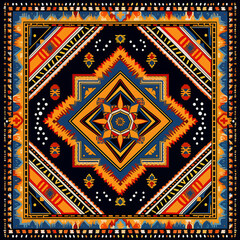 Colorful oriental mosaic square rug print with geometric ornament. floral motifs and geometric ornaments Design for a scarf, shawl, plaid, pareo, hijab, scarf and other textiles.