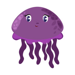 Cute cartoon sea character jellyfish. Isolated on a white background.Vector illustration for children's cards and themed holidays.
