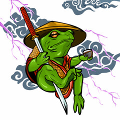 Frog with a sword simple vector design