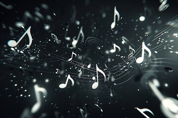 Glowing Music. White music notes on a black background .