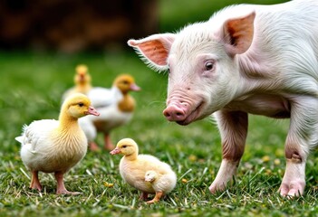 Piglet Among Farm Animals