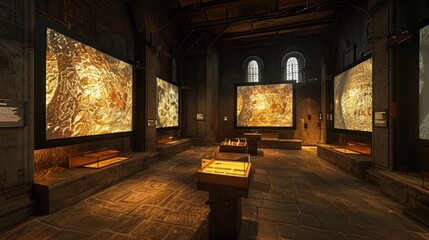 Immersive Gold Themed Multimedia Exhibit Showcasing Interactive Prototype Design and Storytelling